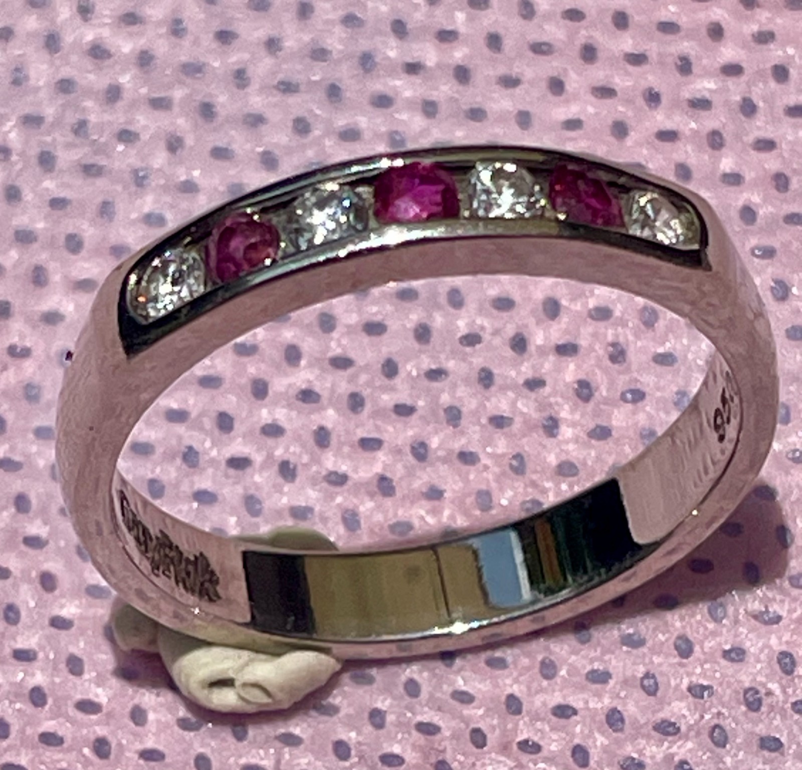 Beautiful PALLADIUM Ring with Rubies and Diamonds, Size 7, Very Rare Find & NEW!