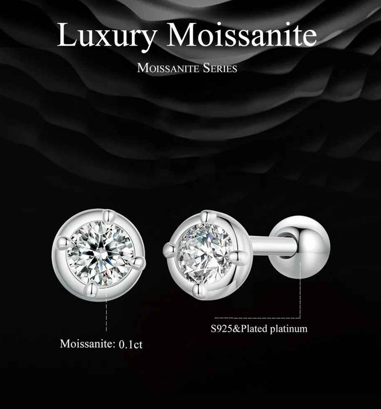 925 Sterling Silver Classical Round 0.1 CT moissanite Stud Earrings For Women