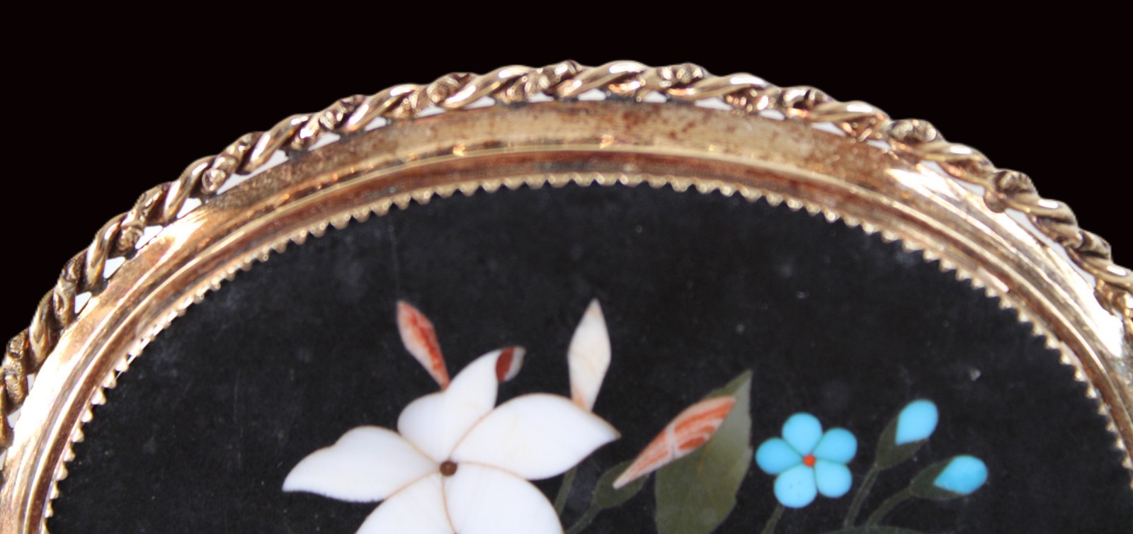 Antique 14K Large Gold Pietra Dura Flower Inlay Bouquet Brooch Pin Italy *READ*