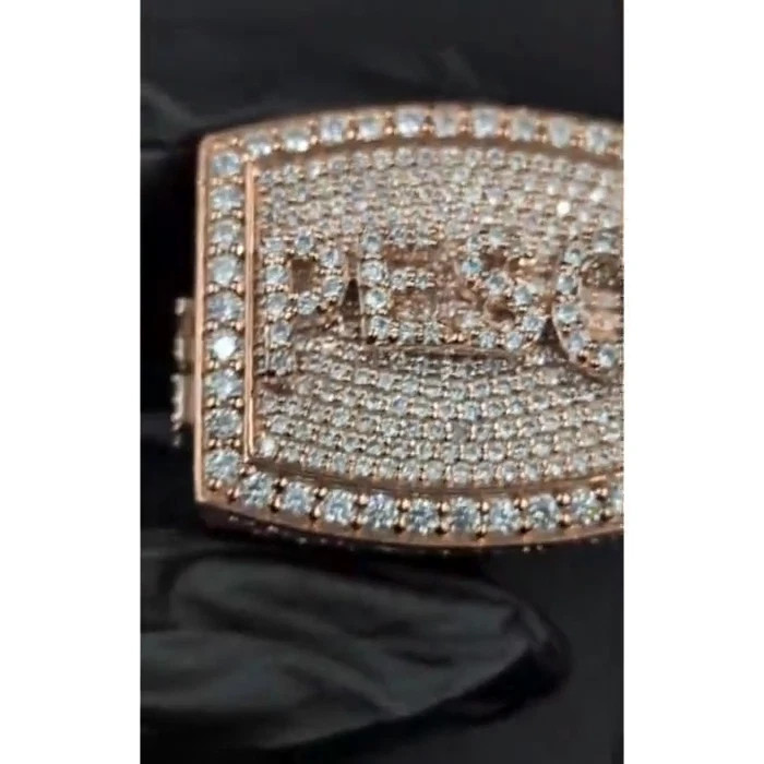 5TCW Lab Created Diamond Iced Statement Custom Name Ring in 14k Rose Gold Plated