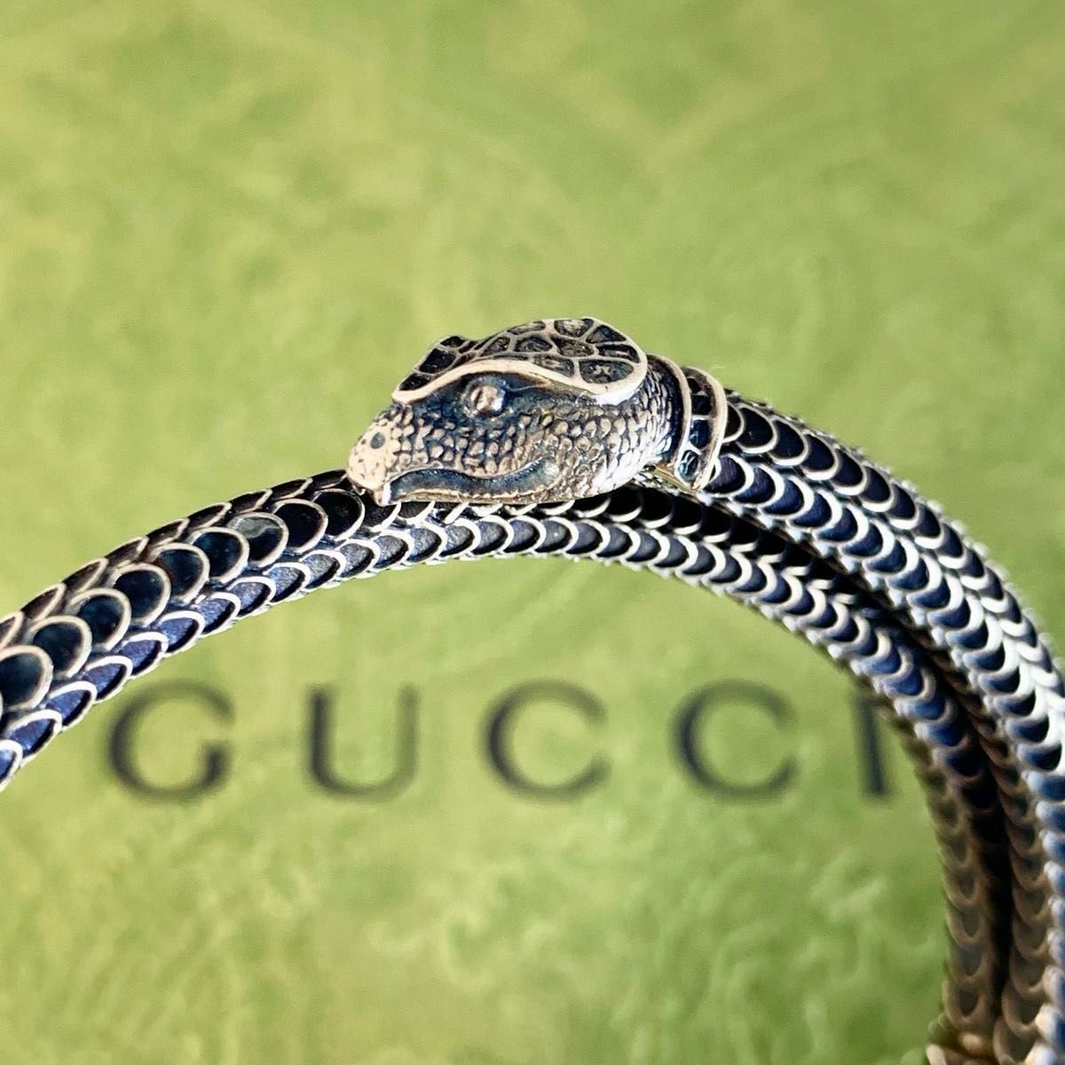 GUCCI Silver Snake Design Bangle Bracelet 5.9in No Box Used Men’s Japan