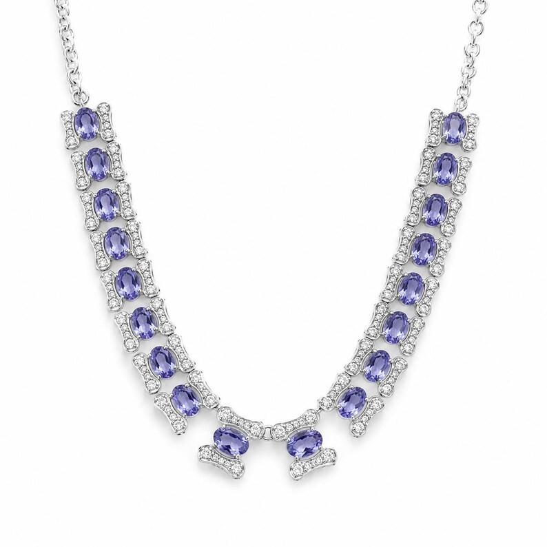 Natural Tanzanite Necklace Set 925 Sterling Silver December Birthstone Gift