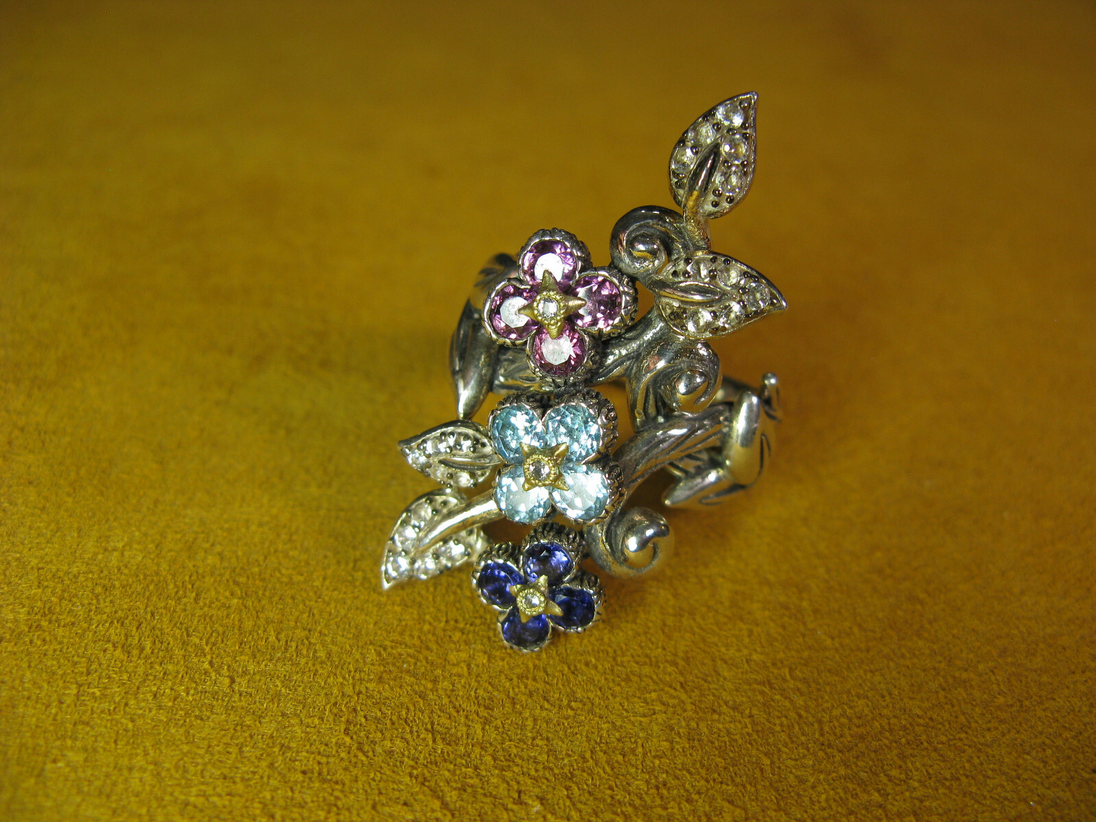 BARBARA BIXBY GEMSTONE FLOWER RING SIZE 8 LEAVES BRANCH Rhodolite Iolite Topaz