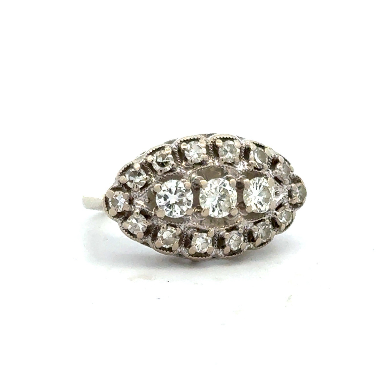 Designer 14k White Gold Art Deco White Diamond Navette Cluster Anniversary Ring