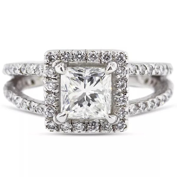 Engagement Ring 14K White Gold Halo 2.76 Carat Princess Lab-Grown Diamond E VS2