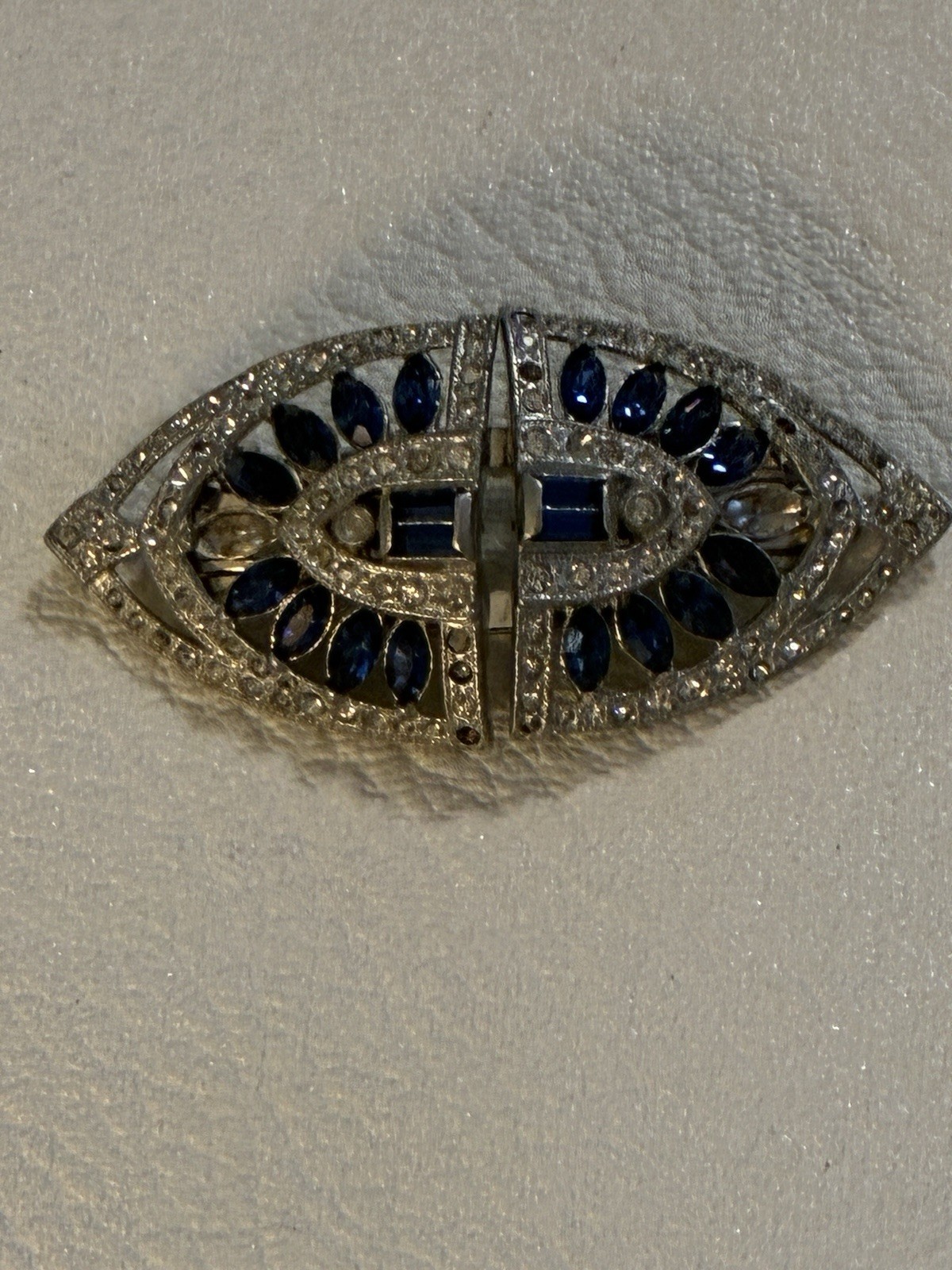 Vintage CORO DUETTE BROOCH DRESS CLIPS Blue/Clear Rhinestones
