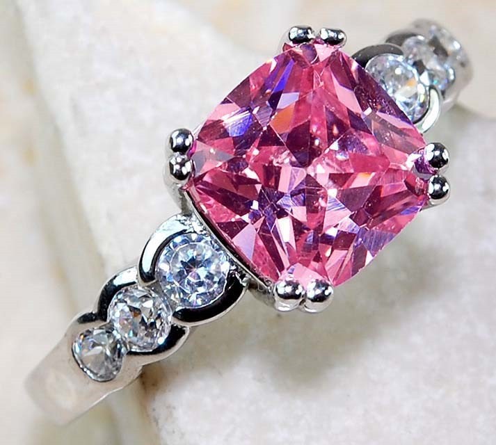 3CT Heat Treated Pink Topaz 925 Solid Sterling Silver Ring Sz 6 MB1-6