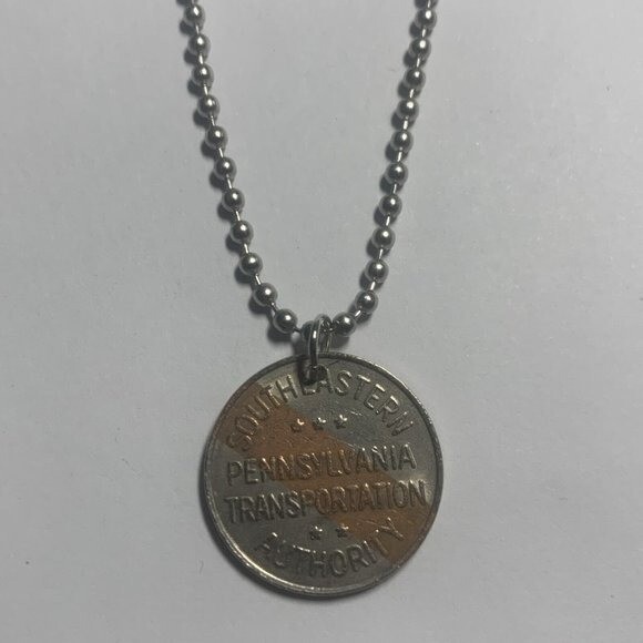 SEPTA Transit Token Pendant Necklace On 24” Dog Tag Style Chain. Great Gift 🎁