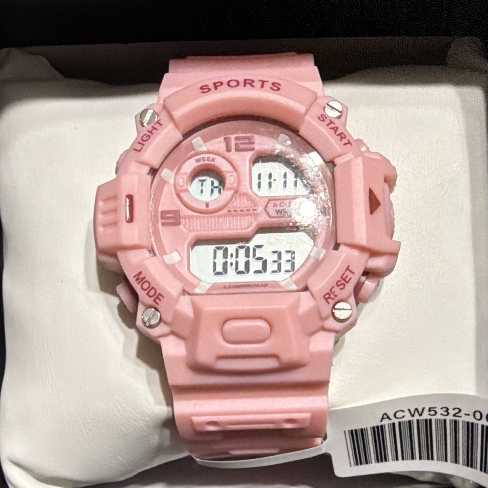 Activa ACW532-002 Quartz Digital 50m Alarm Backlight Pink Resin w/ Box+Manual