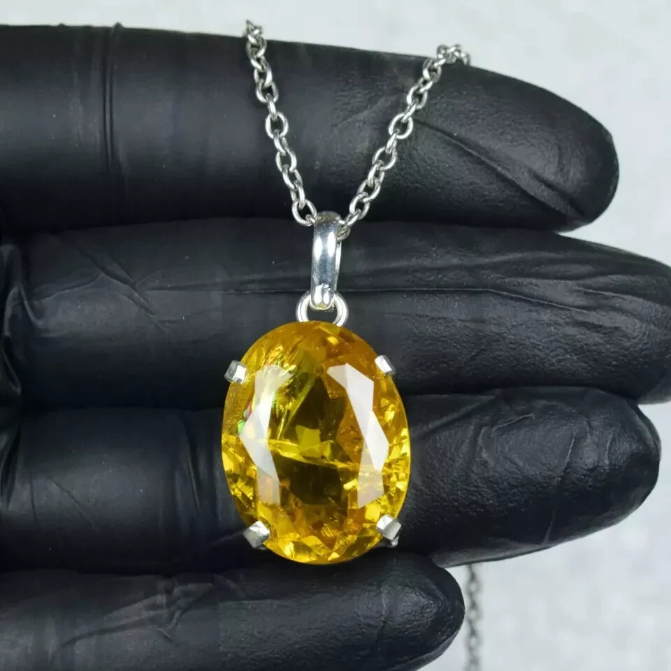 Natural Yellow Zircon 95 Ct+ 925 Solid Silver Pendant Certified Oval AG Gemstone