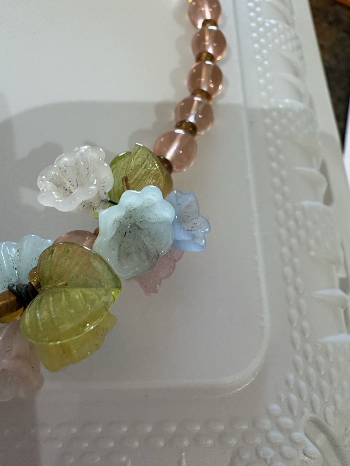 Vintage Italian Venitian Flower Necklace Pink Color