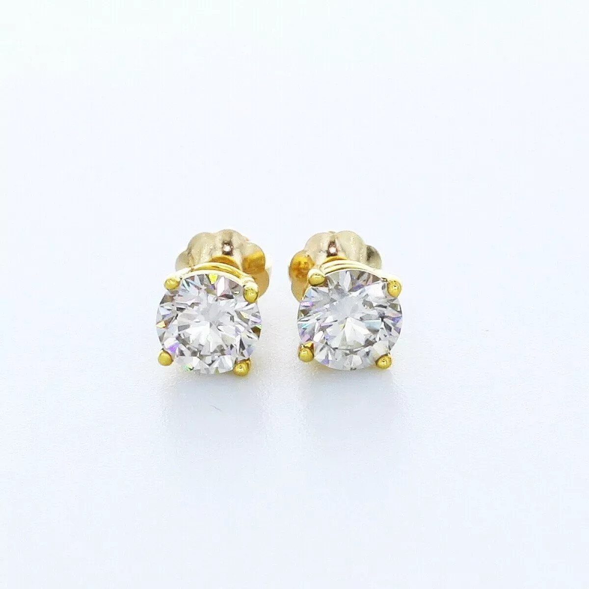 Solid 14K White Gold Stud Earrings Classic 2 Carat Round Natural Diamond G SI1