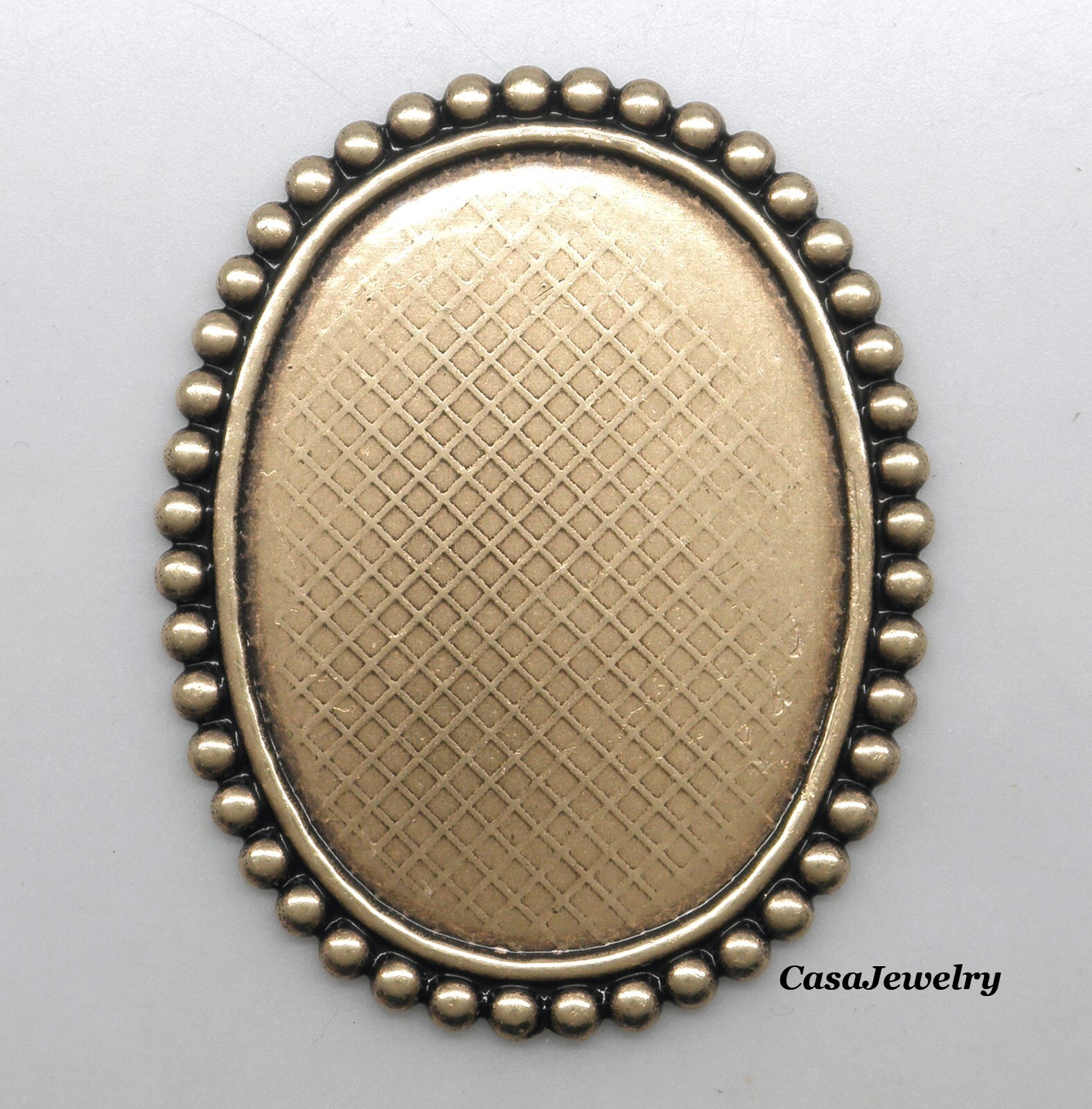 #1830NR ANTIQUED GOLD 40X30 BEADED BORDER BEZEL – 2 Pc Lot