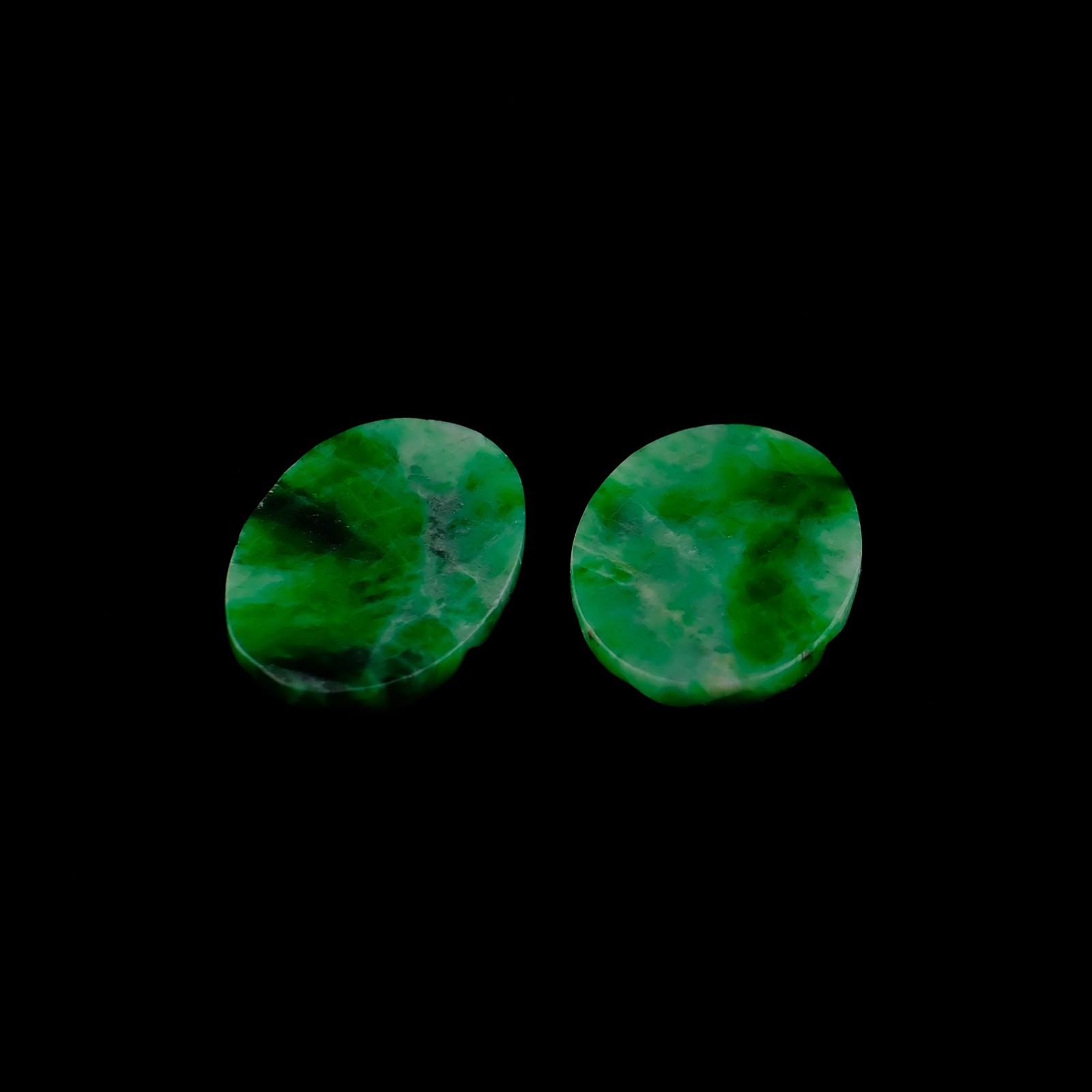 Pair Natural Green Jade Carved Oval Cabochons 15.8×10.2mm 9ct Loose Gemstones