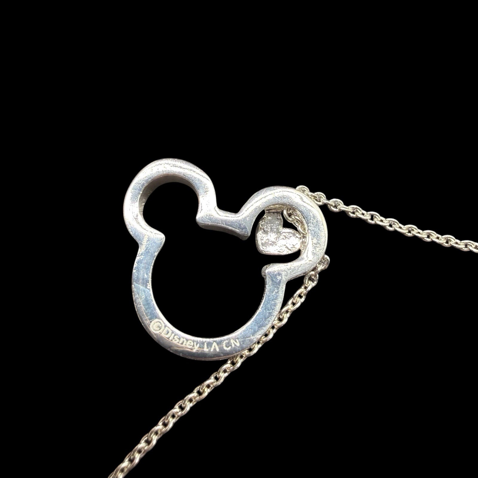 Disney I Love Mickey Pendant Necklace Fine Silver Plated Swarovski Crystal NWT