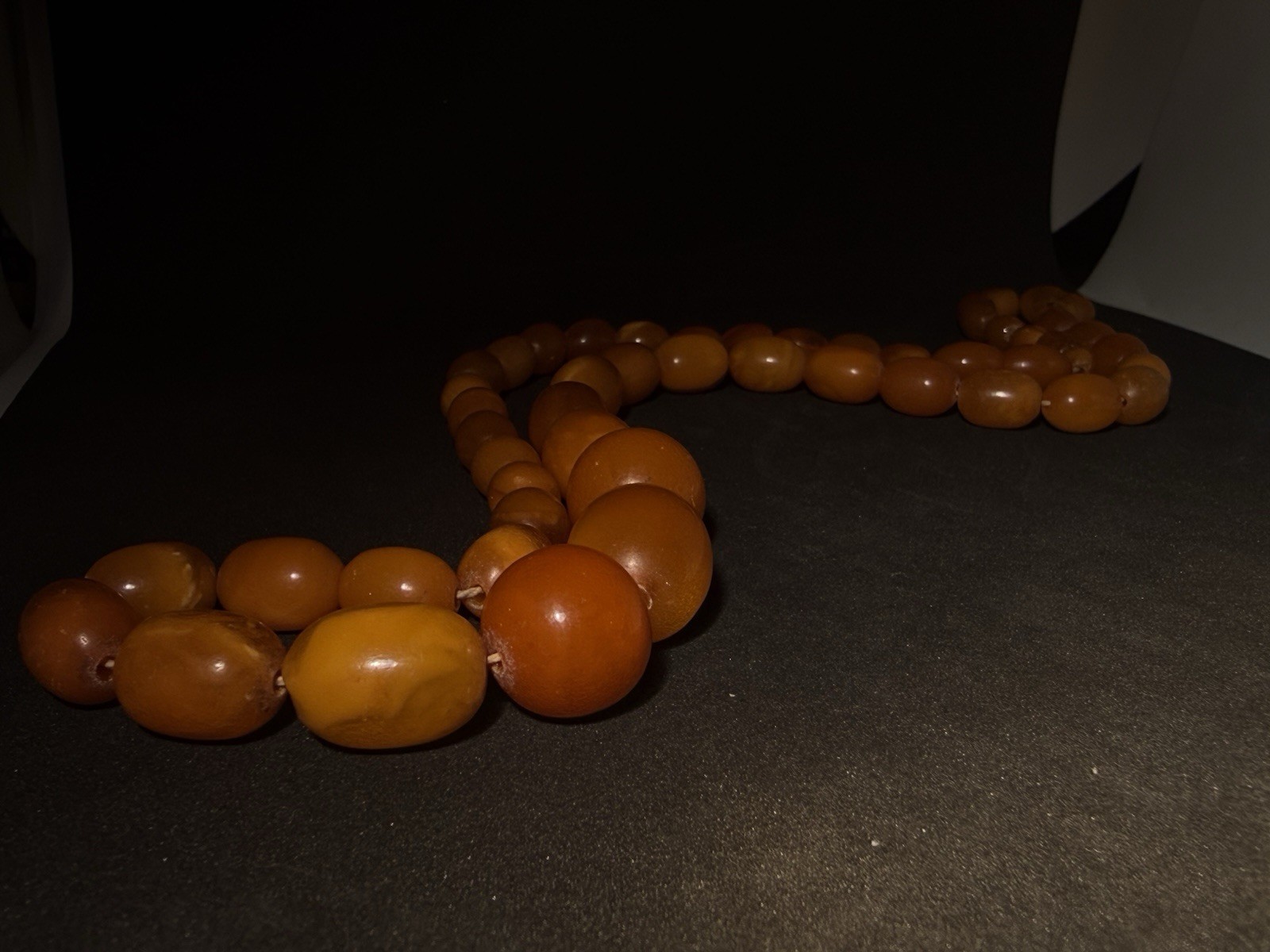 Natural Baltic Amber Necklace EggYolk RoundBeads 23” Ukrainian29.88g HighQuality