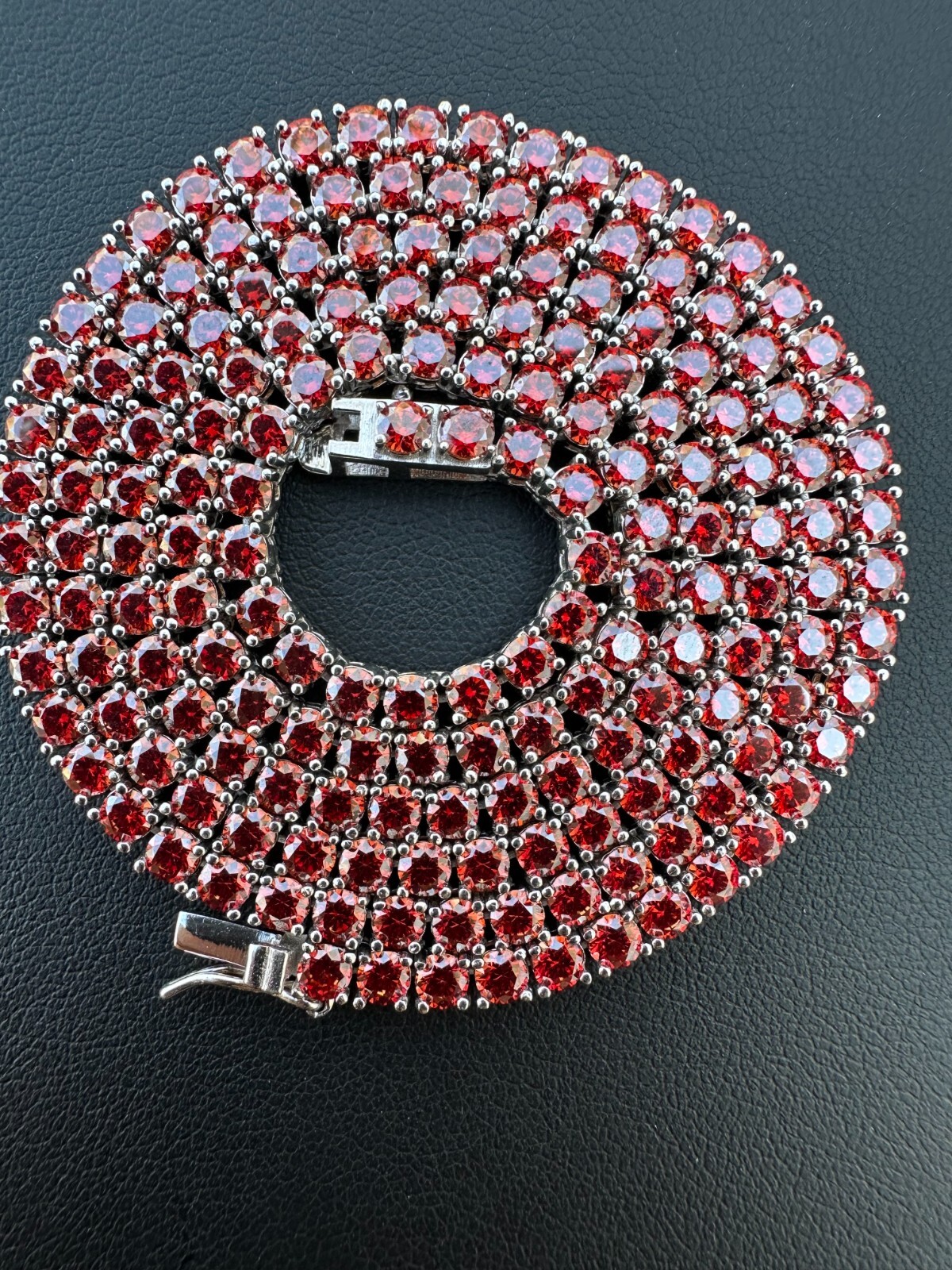 Real Ruby Red MOISSANITE 3mm Tennis Chain 925 Silver Iced Necklace Pass Test