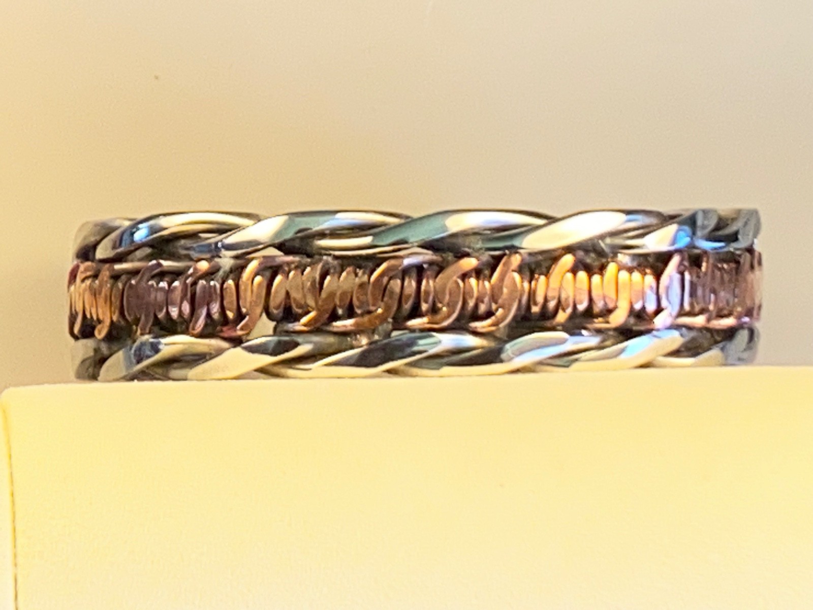 Mens Artisan Handcrafted Pure Stainless Steel & Pure Copper Cuff Made in the USA