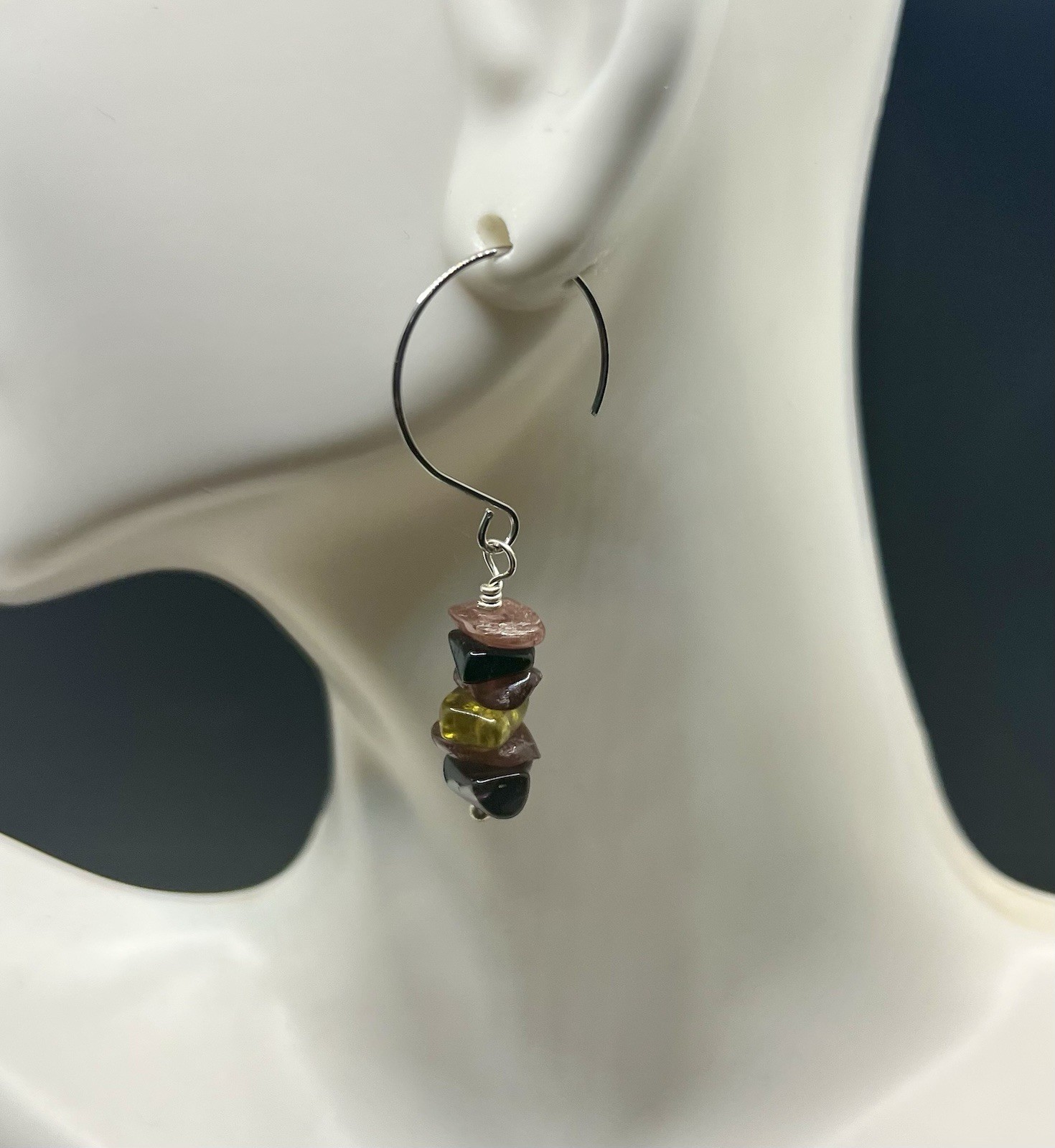 Tourmaline (Multi-Color) Black, Green, & Pink Genuine Stone Handmade Earrings