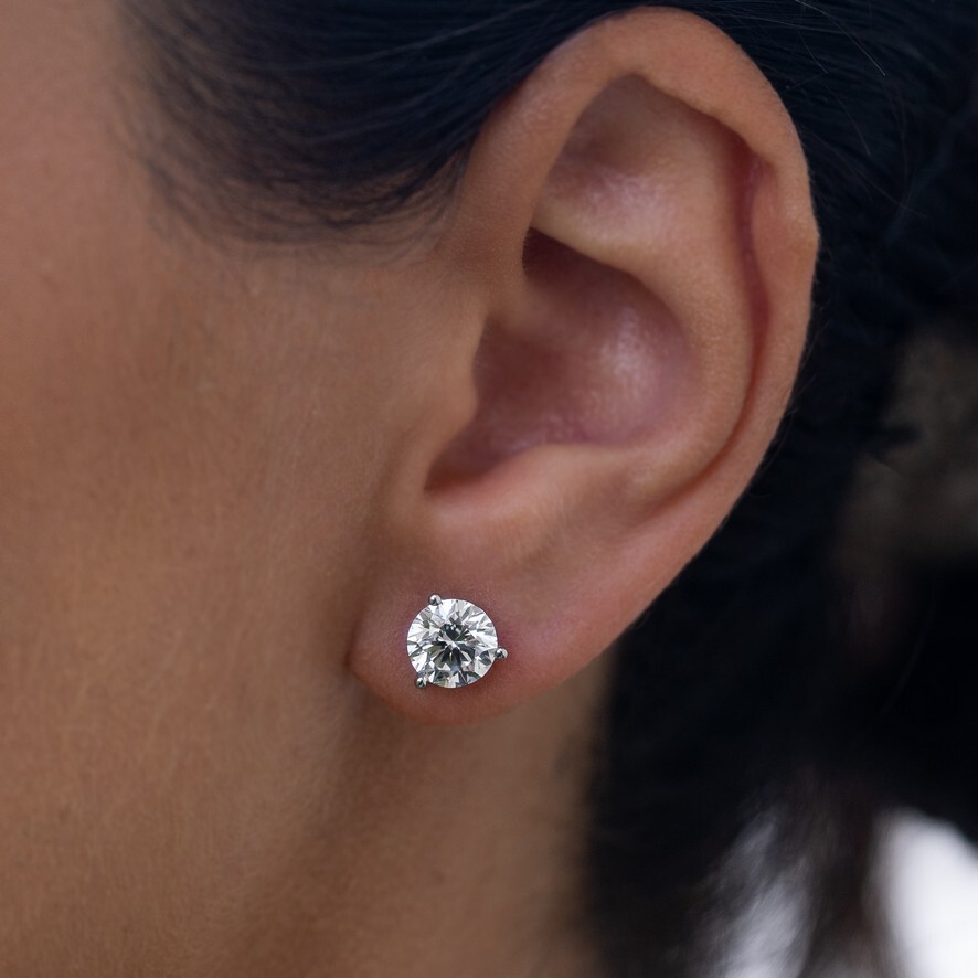 Real Moissanite Pushback Stud 3 Prong Martini Earrings 925 Silver Hip Hop 3-10mm