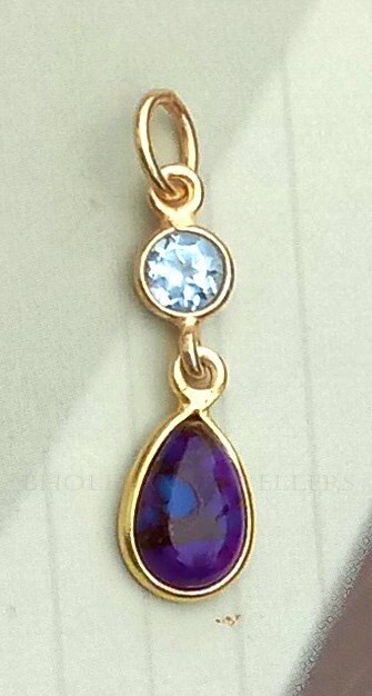 Purple copper Turquoise And Blue Topaz Gold charm Necklace ,18k- Gold Charm