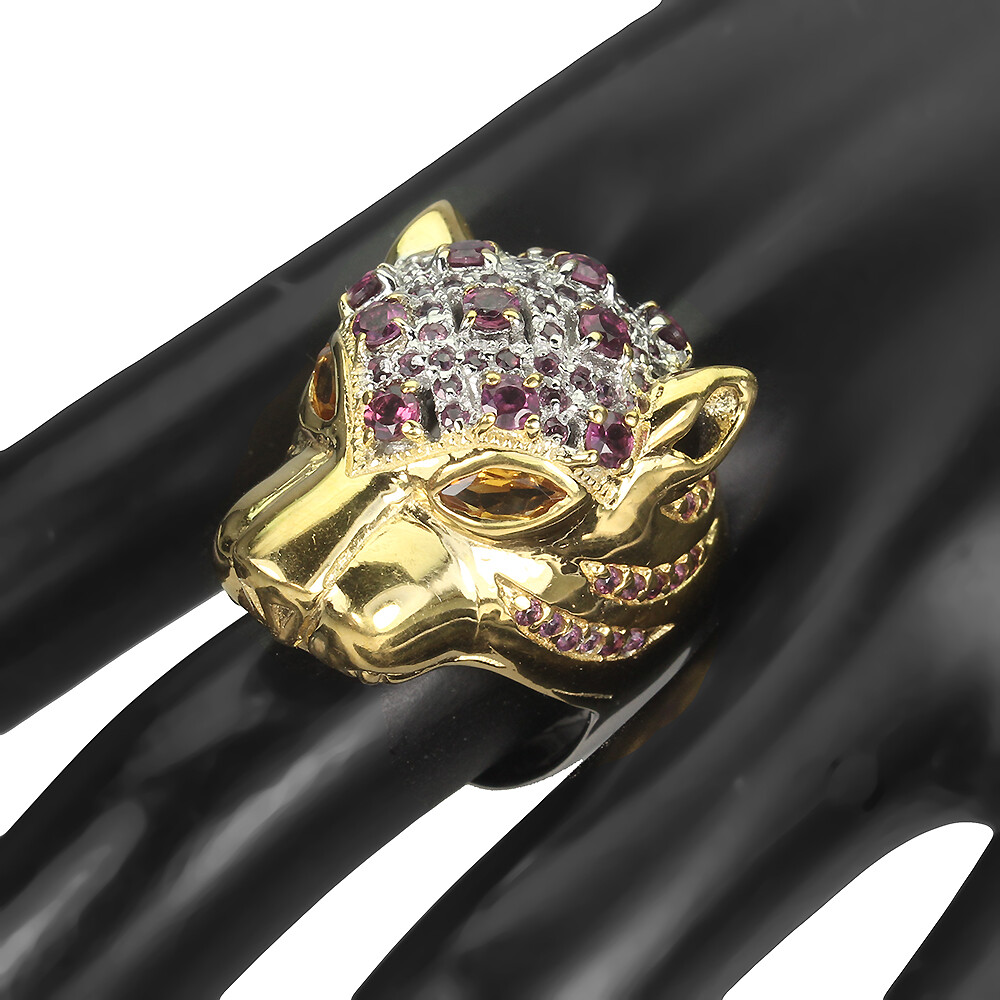 925 Sterling Silver Ring Marquise Citrine Rhodolite Gemstone Jewelry Tiger Size