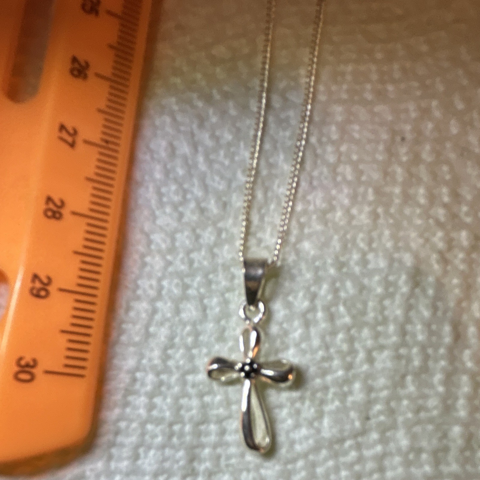 Silver Tone Cross Charm Pendant Necklace 18 in Box Chain Spring Ring Closure