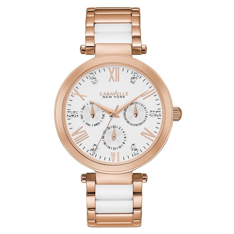 Caravelle New York 44N108 White Dial, Rose Gold Case, White/Rose Gold Band