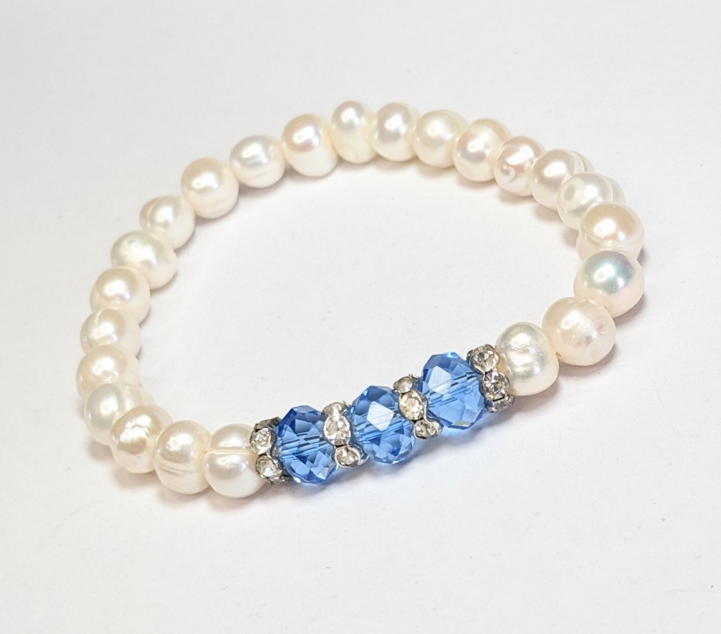 Freshwater Pearl Bracelet Stretch Beaded Bracelet Blue Birthstone December
