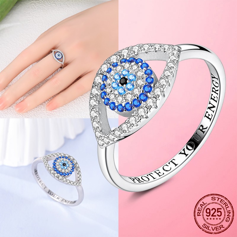 LAZA Original 925 Sterling Silver Finger Ring Blue Devil’s Eye for Women Jewelry