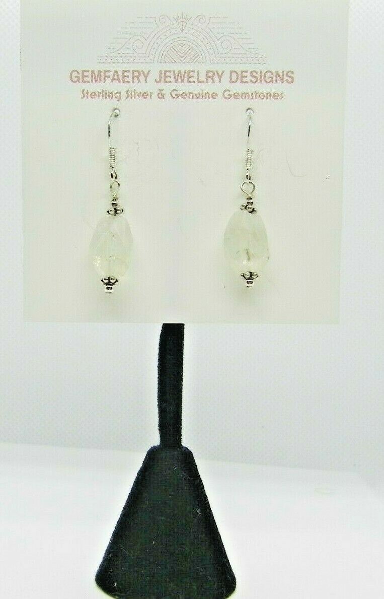 Sterling Silver Faceted RAINBOW MOONSTONE Dangle Earrings #5337…Handmade USA