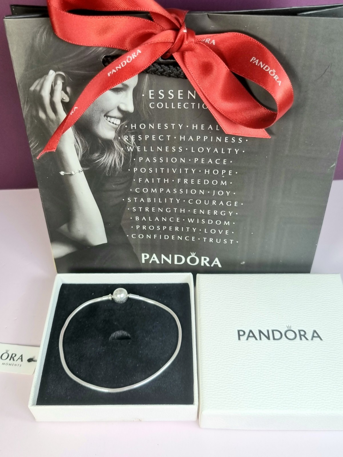 Pandora Sterling Silver Essence Bracelet, Great Condition, 20cm, Boxed