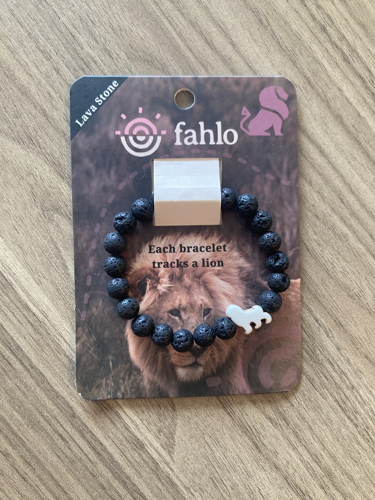 Fahlo Lion Tracking bracelet, Lava Stone Black Endangered Species Jewelry NWT