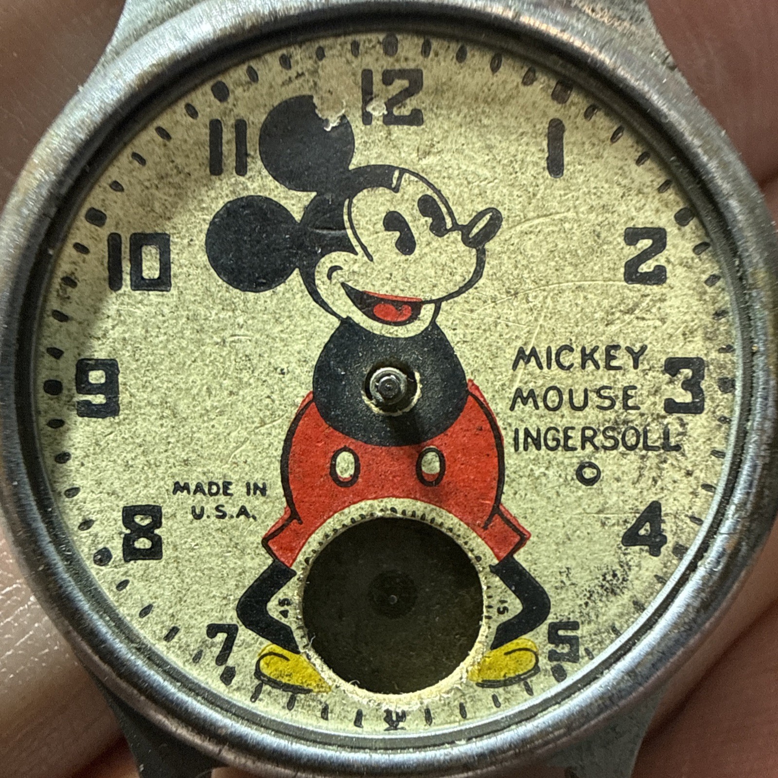 Vintage Ingersoll Mickey Mouse Men’s Mechanical Wristwatch USA Chrome Plated