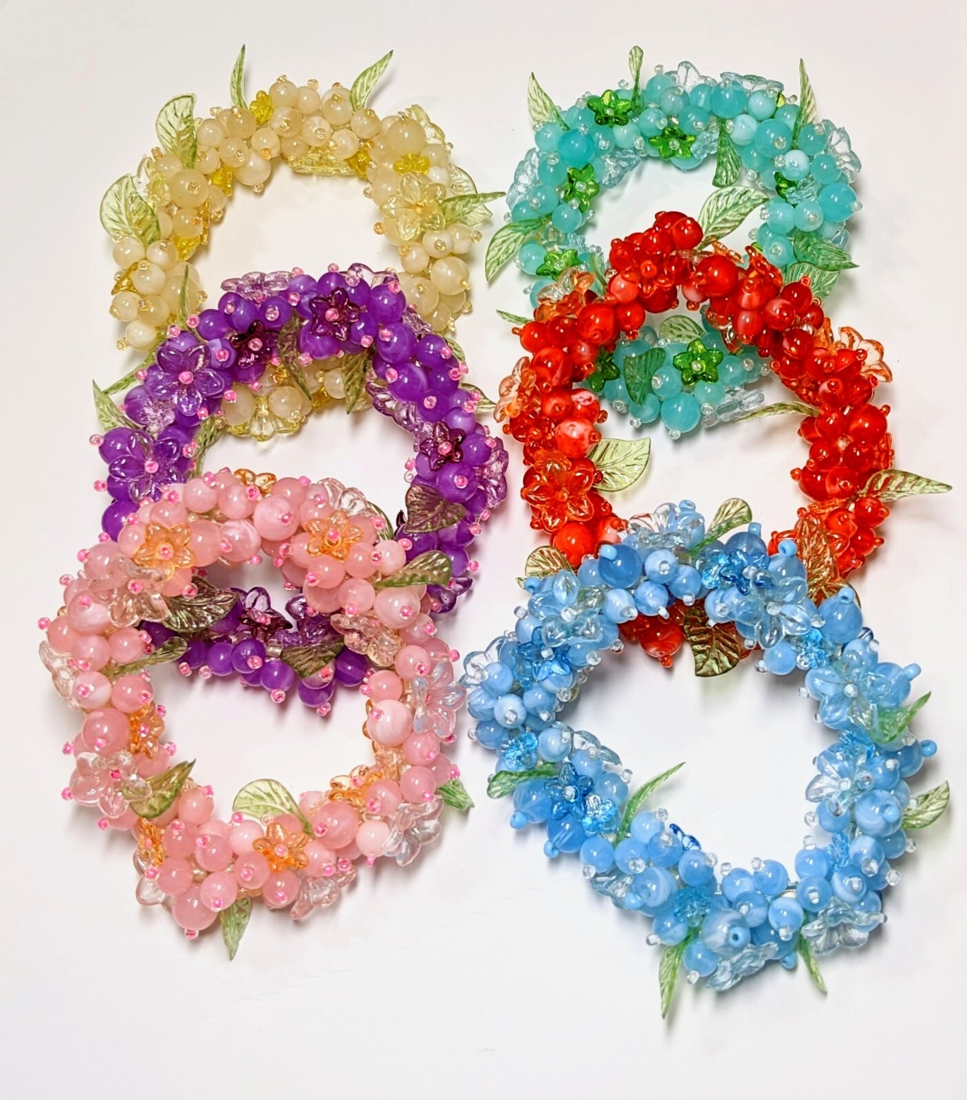 Floral Bracelet Stretch Wholesale Lot 6 Purple Pink Red Blue Flower Bracelets
