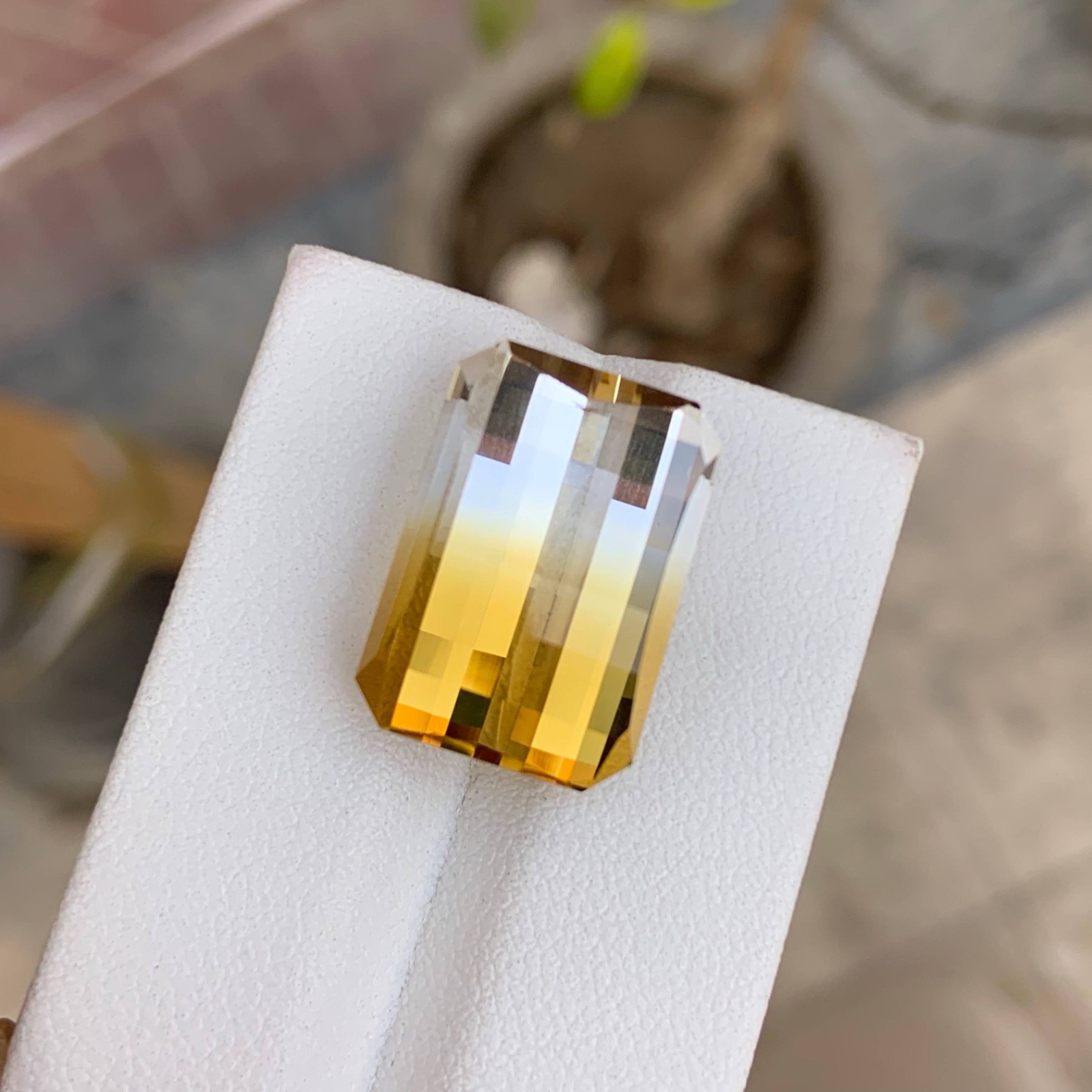 18.60 Carats Natural Bicolor Citrine Stone Pixel Bar Cut Brazilian Gemstone