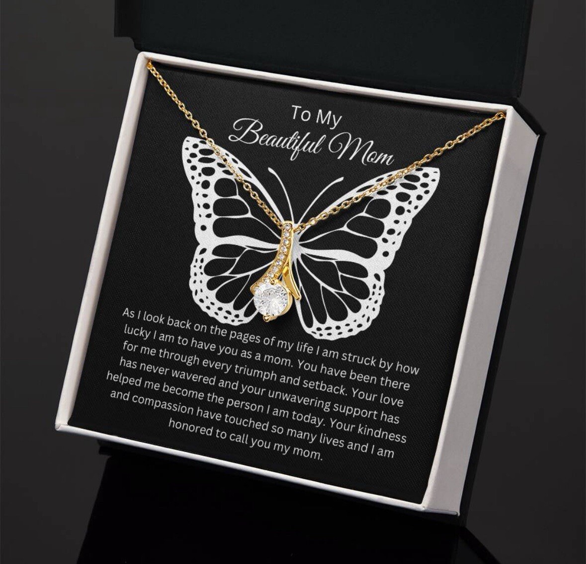TO MY BEAUTIFUL MOM NECKLACE SOFT BOX GIFT HOLIDAY BIRTHDAY MOTHER’S DAY GIFT