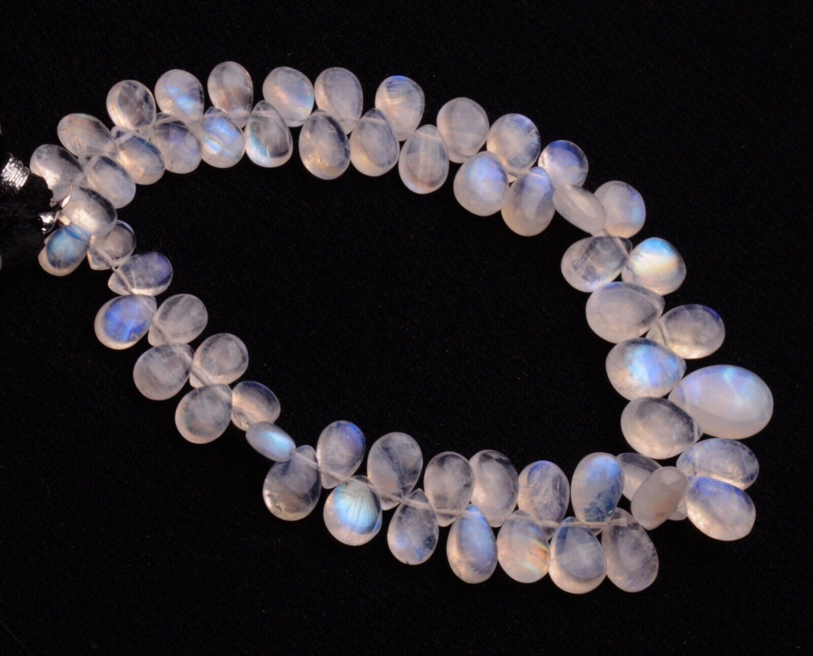 Blue Fire Rainbow Moonstone 7×5 to 9×7 mm Size Smooth Pear Beads Strand 7.5″
