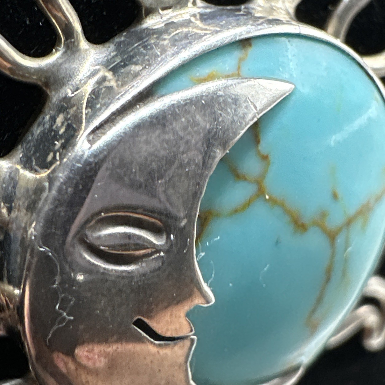 Sterling Silver 36mm Turquoise Sun And Moon Pendant 5.94g /1.90in