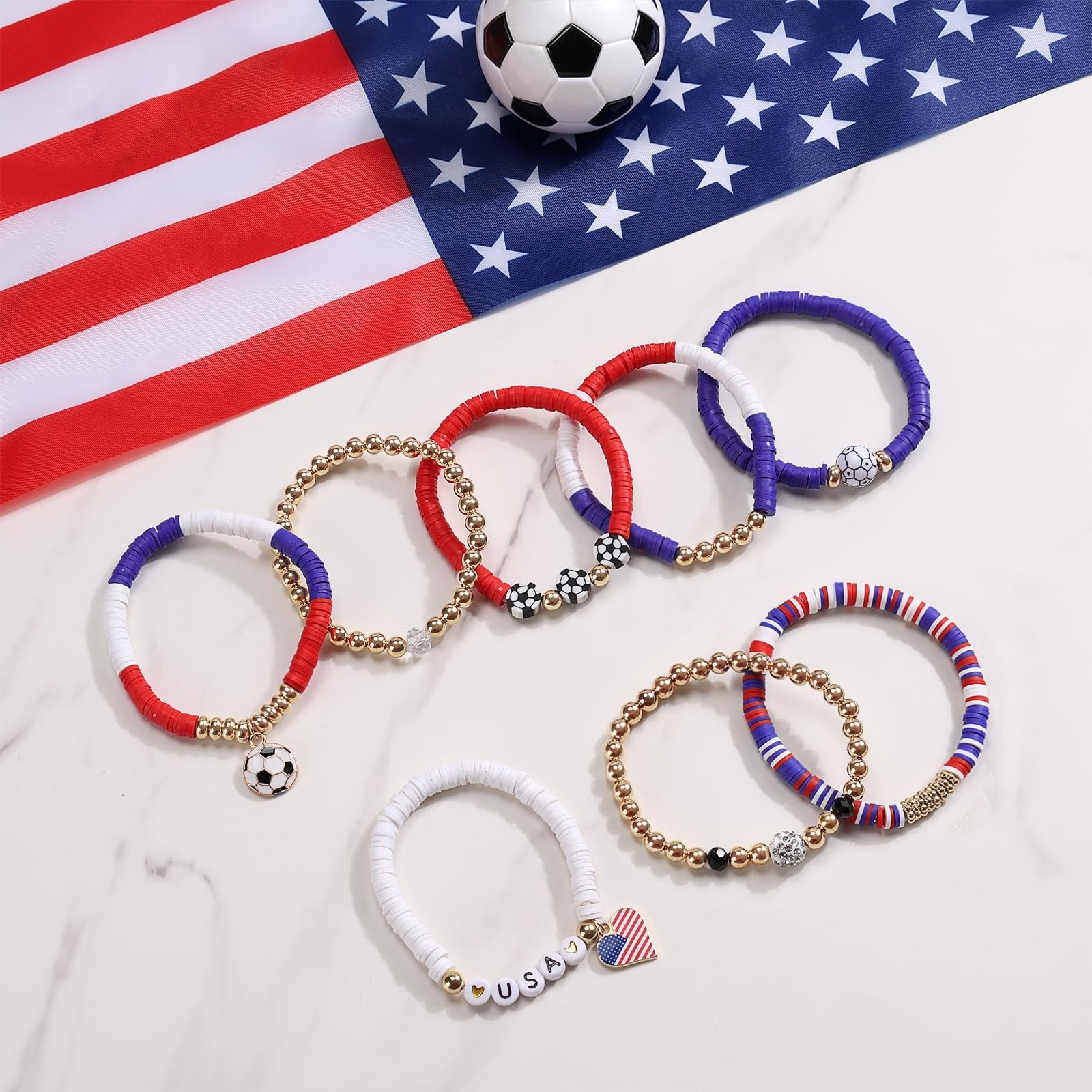 8 Pack Soccer Bracelets for Women – World Cup 2026 Game Day Jewelry, Stackable S