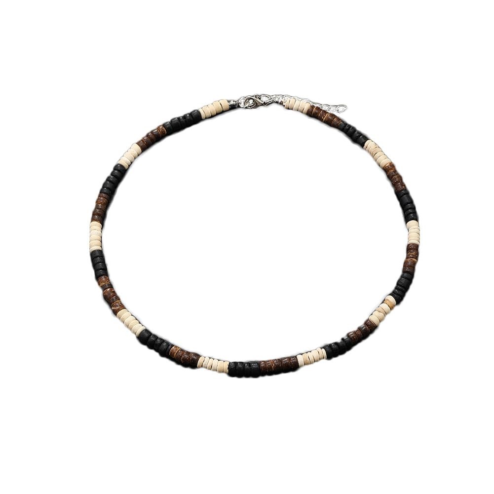 Caiyao Puka Shell Beaded Necklace Men Summer Surfer Seed coffee+white+black