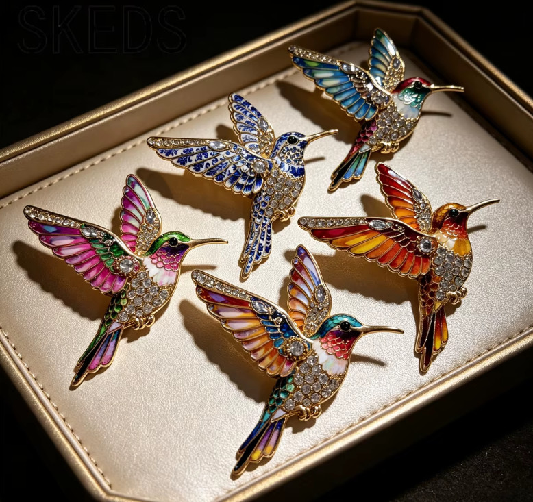 Luxury Rhinestone Hummingbird Brooch Bird Animal Pin Spring Summer Jewelry Gift