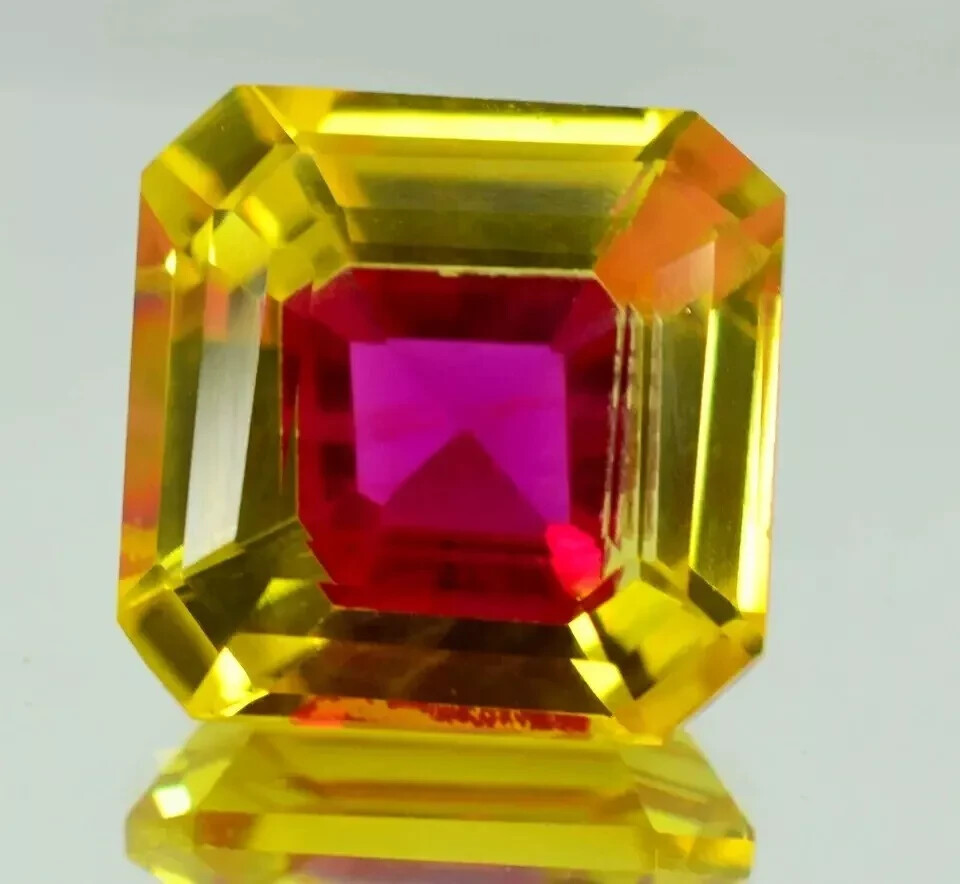 Natural 17.3CT Bi-Colour Pitambari Sapphire Asscher Cut Loose Certified Gemstone