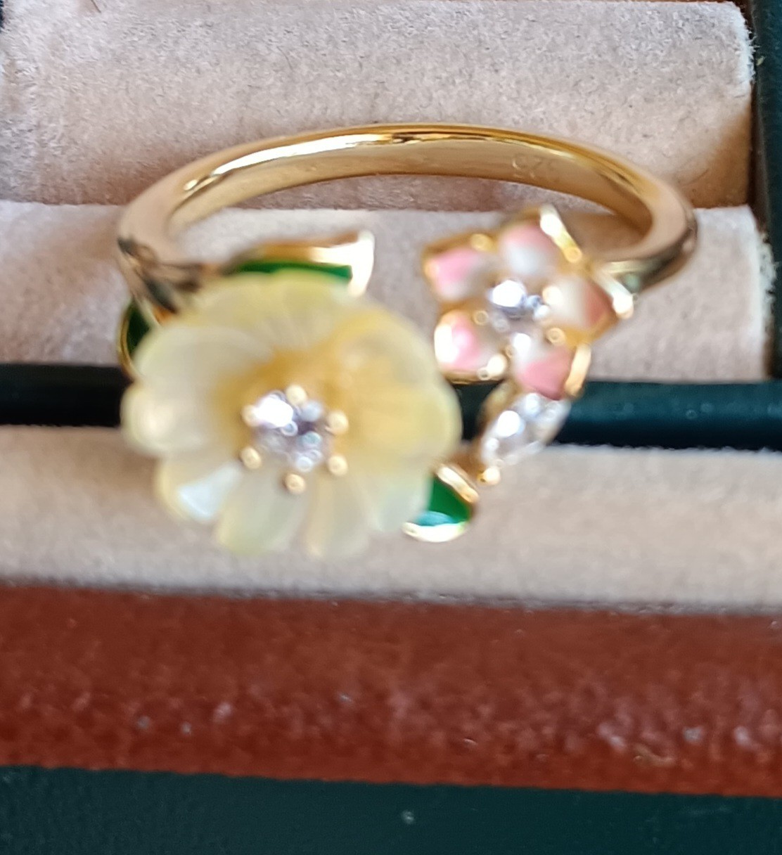 925 Sterling Silver Ring Flower Mother Of Pearl Gemstone Enamel Flower Size 9