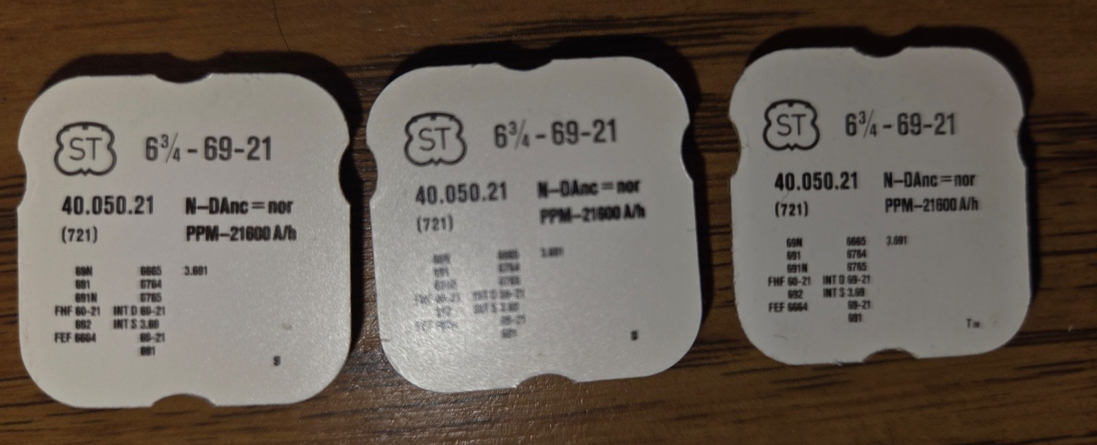 Three (3) balance wheels for FHF (ST) 69-21 watch movement. NOS.