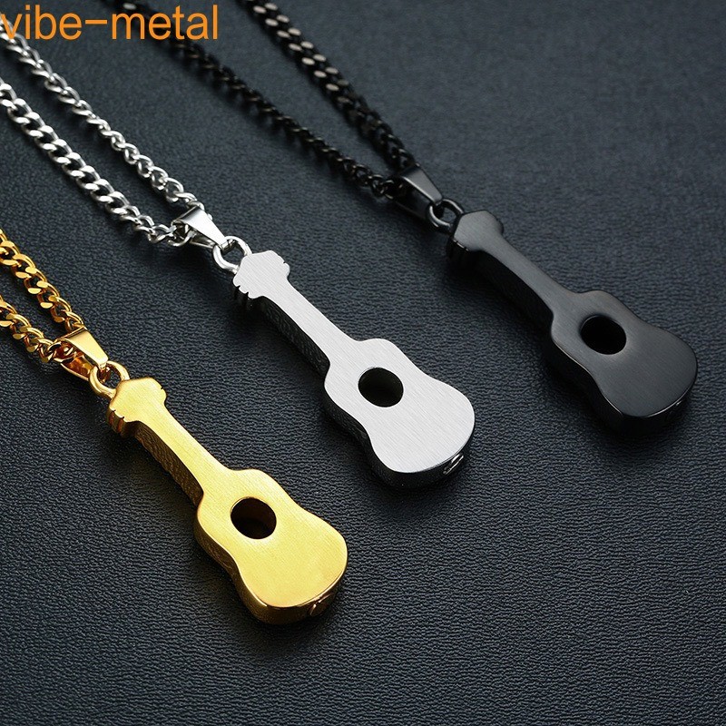 Guitar Cremation Pendants Ashes Holder Box Memorial Urn Necklace Stainless Steel