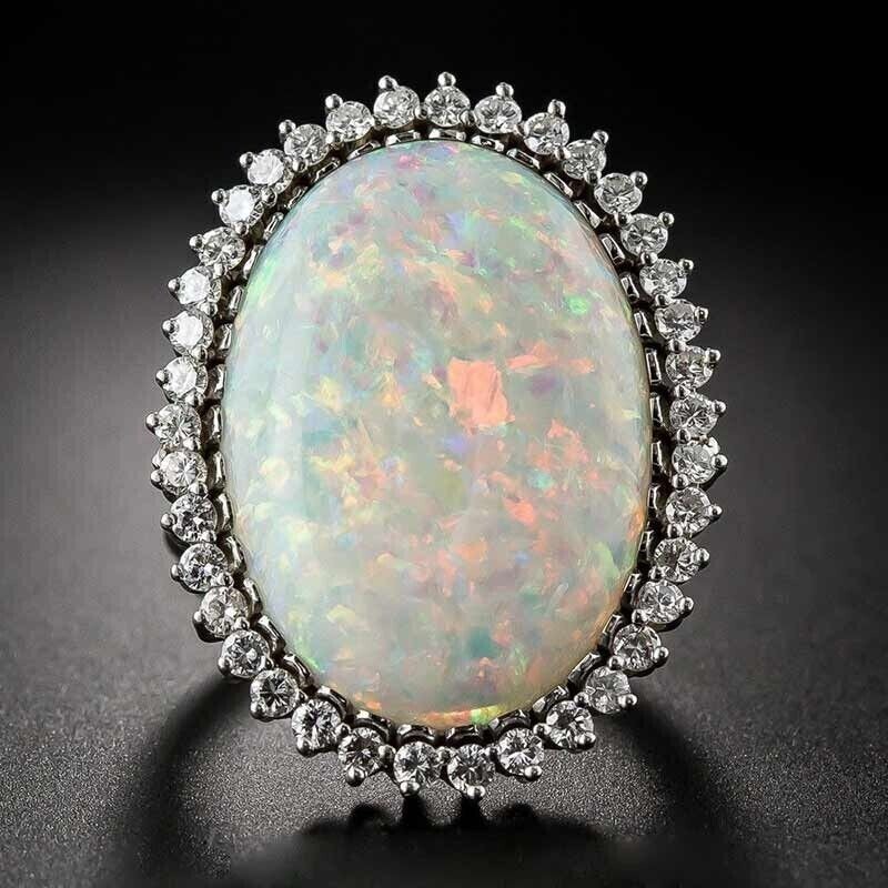 Silver Plated Fire Opal Inlay Christmas Ring 2 CT CZ Vintage Style Unisex Ring