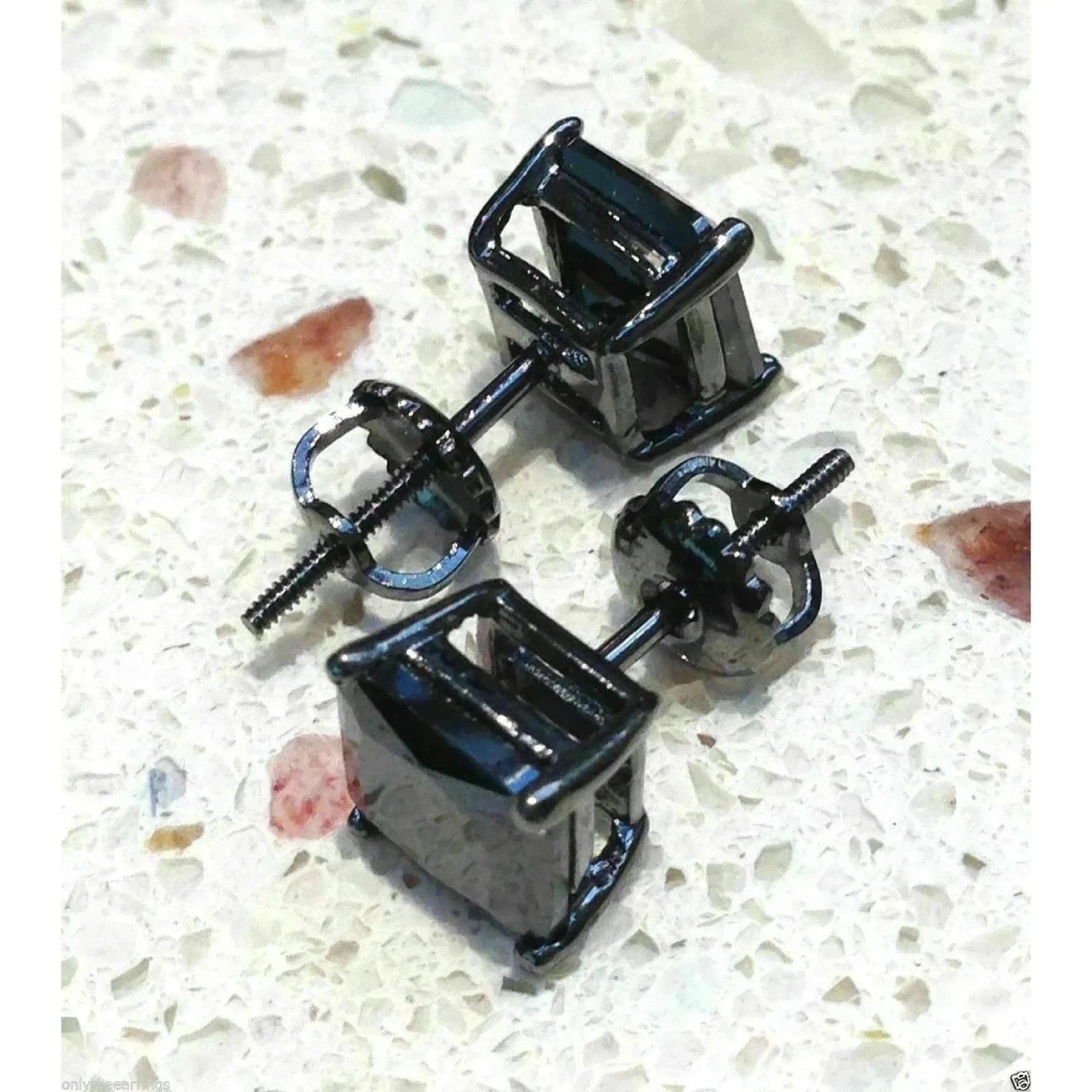 3TCW Princess Cut Lab Created Diamond Stud Earring 14k Black Gold Plated