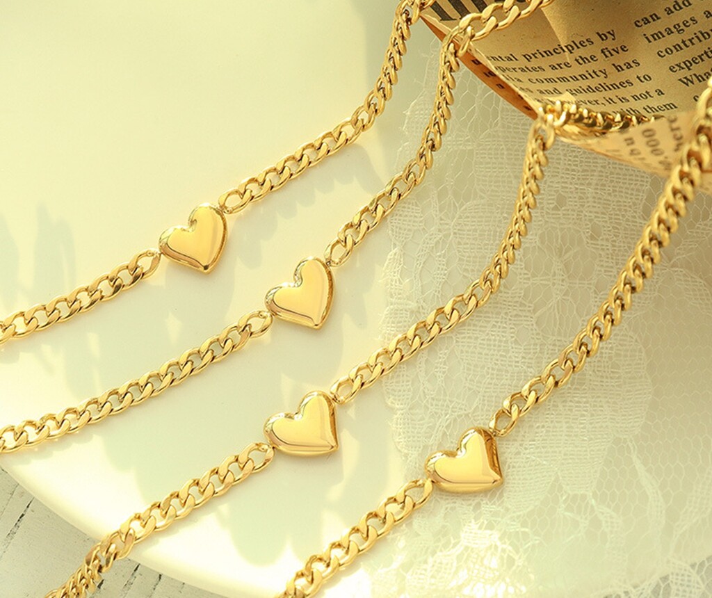 Women Heart Mariner Chain Titanium Stainless Steel Pendant Choker Necklace 14-16
