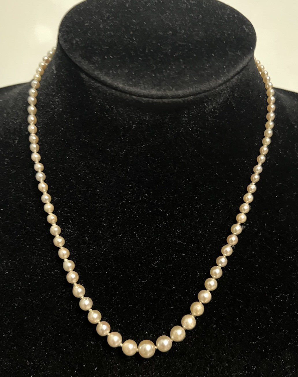 VTG 2.6~7.6mm Graduated Genuine Cultured Pearl Necklace 10k Gold Clasp 17”11.3g
